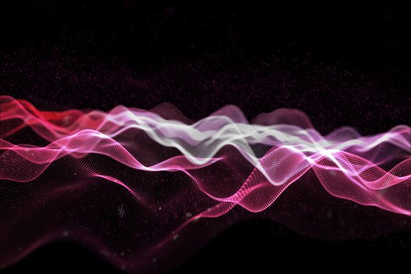 3D render of an abstract technology background with flowing digital particles